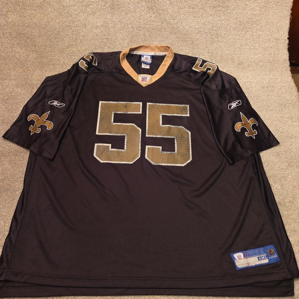 Scott Fujita #55 Jersey Sz 4XL NFL Football New Orleans Saints Reebok Black Gold